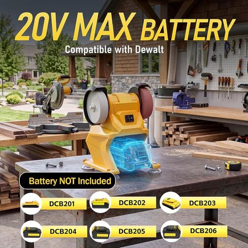 Mini Bench Grinder, Cordless Grinder Compatible with Dewalt 20V Battery (No Battery), Dual 3'' Grinding Wheels with Safety Guard & Non-slip Base for Sharpening Knives, Drills and Steel Rust Removal in Kuwait