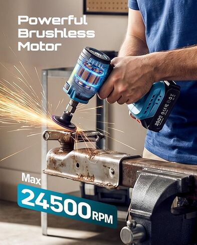 SEESII 1/4" Right Angle Die Grinder Kit, Cordless Brushless Electric Grinder w/ 2 Batteries & 23PCS 2“ Accessories, 4-Speed, Max 24500 RPM, LED Work Light, Lightweight for Grinding Deburring Engraving in Kuwait
