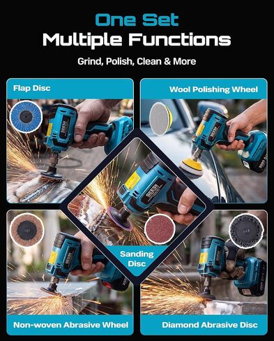 SEESII 1/4" Right Angle Die Grinder Kit, Cordless Brushless Electric Grinder w/ 2 Batteries & 23PCS 2“ Accessories, 4-Speed, Max 24500 RPM, LED Work Light, Lightweight for Grinding Deburring Engraving in Kuwait