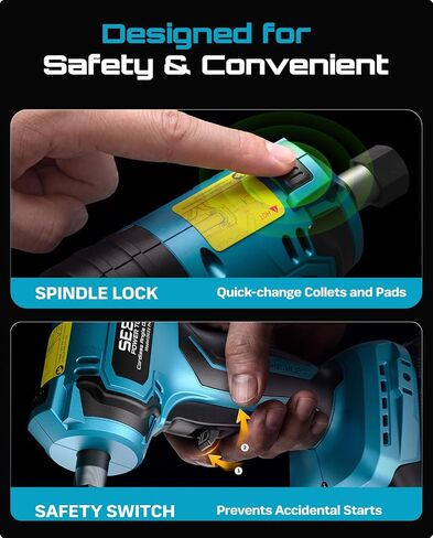SEESII 1/4" Right Angle Die Grinder Kit, Cordless Brushless Electric Grinder w/ 2 Batteries & 23PCS 2“ Accessories, 4-Speed, Max 24500 RPM, LED Work Light, Lightweight for Grinding Deburring Engraving in Kuwait