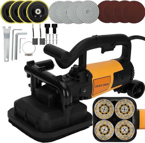4-Head Concrete Grinder Machine with Handle & Auxiliary Wheels，3800W Floor Grinder For Concrete with 6-Speed Control & Dust Collection Cover, Floor Grinder for Grinding Concrete Deck Marble Granite in Kuwait