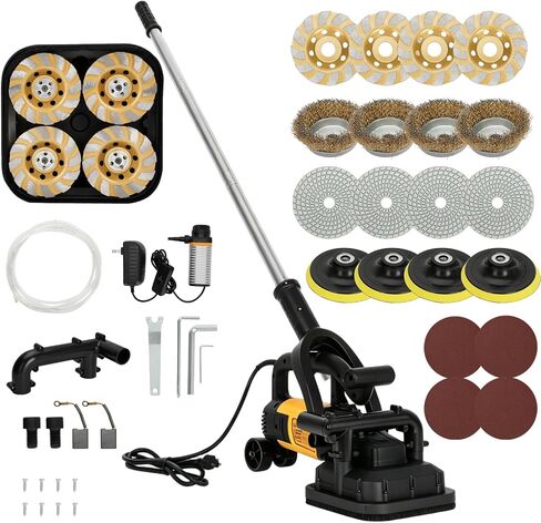 4-Head Concrete Grinder Machine with Handle & Auxiliary Wheels, 3800W Motor | 4* 4'' 3800W Concrete Floor Machine with 6-Speed Control, 6000RPM, Dust Extraction Shroud, Ideal for Cement Marble Granite in Kuwait