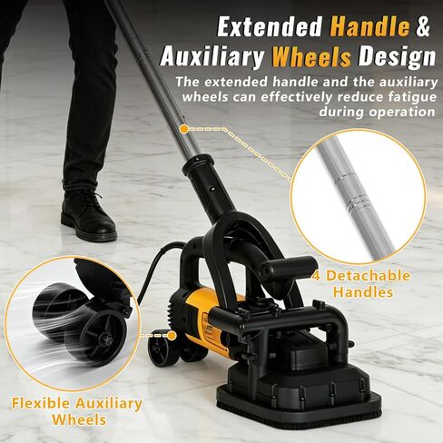 4-Head Concrete Grinder Machine with Handle & Auxiliary Wheels, 3800W Motor | 4* 4'' 3800W Concrete Floor Machine with 6-Speed Control, 6000RPM, Dust Extraction Shroud, Ideal for Cement Marble Granite in Kuwait