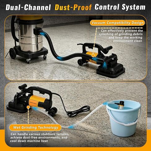 4-Head Concrete Grinder Machine with Handle & Auxiliary Wheels, 3800W Motor | 4* 4'' 3800W Concrete Floor Machine with 6-Speed Control, 6000RPM, Dust Extraction Shroud, Ideal for Cement Marble Granite in Kuwait