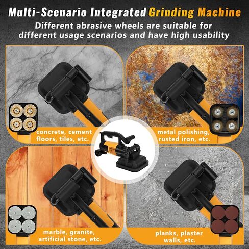 4-Head Concrete Grinder Machine with Handle & Auxiliary Wheels, 3800W Motor | 4* 4'' 3800W Concrete Floor Machine with 6-Speed Control, 6000RPM, Dust Extraction Shroud, Ideal for Cement Marble Granite in Kuwait