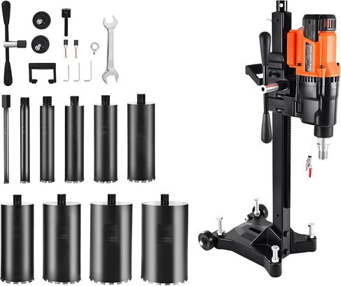 VEVOR Diamond Core Drilling Machine, 0.8-10 in Drilling Diameter, Stand-Mount Dry and Wet Concrete Core Drill Rig with 10 Bits, 470/800 RPM 2-Speed, UNC1 1/4-7 Thread, for Concrete Brick Stone, 2500W in Kuwait