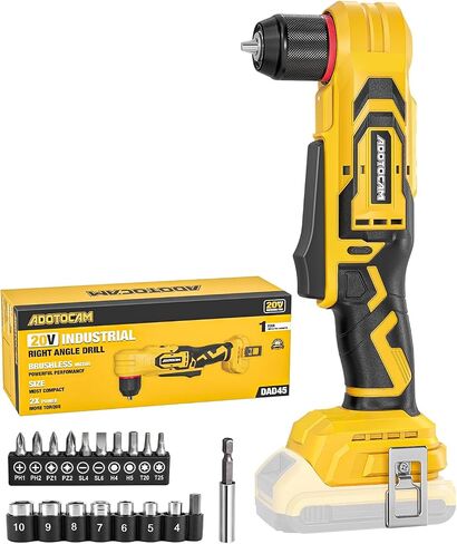 Brushless Right Angle Drill for DeWalt 20V Battery (Tool Only), 3/8" Cordless Angle Drill with Compact Design & Variable Speed, featuring an LED Light for Screws/Drilling in Kuwait