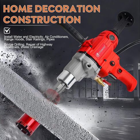 Diamond Core Drill Machine, Handheld Dry and Wet Core Drill Rig, 1-1/4"Threaded Shaft, Equipped with Wet Drill Bits 1.25", 2.5", 3.25",4"and Water Pump Set, for Concrete Bricks and Stones in Kuwait