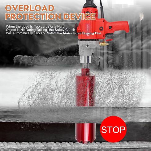 Diamond Core Drill Machine, Handheld Dry and Wet Core Drill Rig, 1-1/4"Threaded Shaft, Equipped with Wet Drill Bits 1.25", 2.5", 3.25",4"and Water Pump Set, for Concrete Bricks and Stones in Kuwait