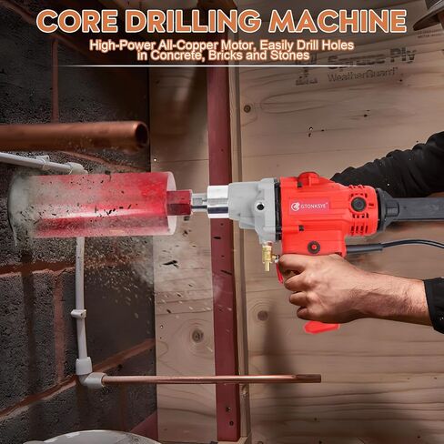 Diamond Core Drill Machine, Handheld Dry and Wet Core Drill Rig, 1-1/4"Threaded Shaft, Equipped with Wet Drill Bits 1.25", 2.5", 3.25",4"and Water Pump Set, for Concrete Bricks and Stones in Kuwait
