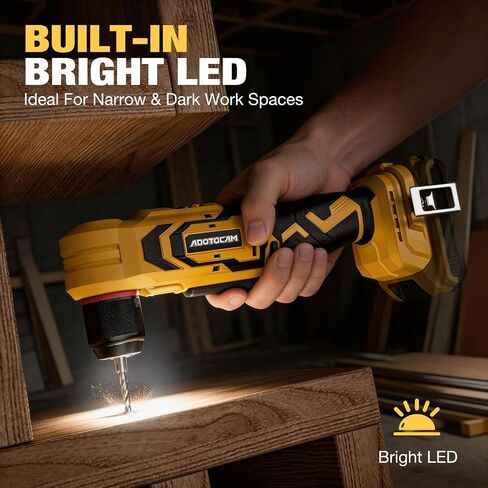 Brushless Right Angle Drill for DeWalt 20V Battery (Tool Only), 3/8" Cordless Angle Drill with Compact Design & Variable Speed, featuring an LED Light for Screws/Drilling in Kuwait