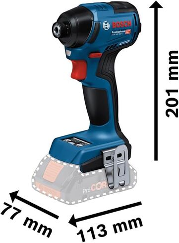 Bosch Professional 18V System Cordless Impact Driver GDR 18V-220 C (up to 3,400 RPM, Torque of 220 Nm, brushless Motor, Without Batteries and Charger, incl. 1 x Belt Clip, 1 x bit Holder) in Kuwait