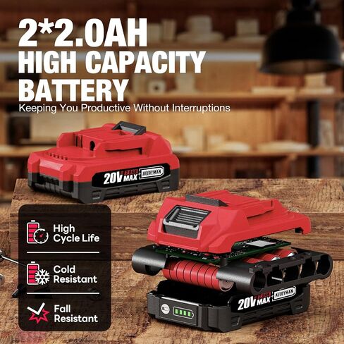 Alloyman 20V Brushless Right Angle Drill with 2 * 2.0Ah Battery & Charger, 3/8" Cordless Angle Drill with Compact Design & Variable Speed, featuring an LED Light for Screws/Drilling in Kuwait