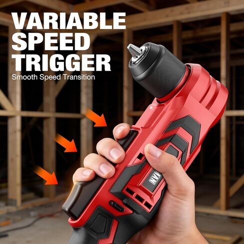 Alloyman 20V Brushless Right Angle Drill with 2 * 2.0Ah Battery & Charger, 3/8" Cordless Angle Drill with Compact Design & Variable Speed, featuring an LED Light for Screws/Drilling in Kuwait