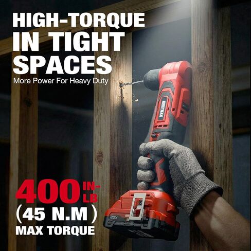 Alloyman 20V Brushless Right Angle Drill with 2 * 2.0Ah Battery & Charger, 3/8" Cordless Angle Drill with Compact Design & Variable Speed, featuring an LED Light for Screws/Drilling in Saudi Arabia