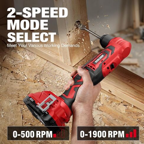 Alloyman 20V Brushless Right Angle Drill with 2 * 2.0Ah Battery & Charger, 3/8" Cordless Angle Drill with Compact Design & Variable Speed, featuring an LED Light for Screws/Drilling in Saudi Arabia