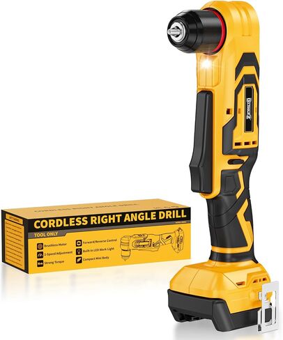 DIYtoolifz Cordless Right Angle Drill Compatible with Dewalt 20V Battery, 3/8" Angle Drill with Brushless Motor,400 in-lb,2 Speed & LED Light, Compact for Tight Spaces Drilling & Screws (Tool Only) in Kuwait