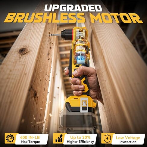 DIYtoolifz Cordless Right Angle Drill Compatible with Dewalt 20V Battery, 3/8" Angle Drill with Brushless Motor,400 in-lb,2 Speed & LED Light, Compact for Tight Spaces Drilling & Screws (Tool Only) in Kuwait