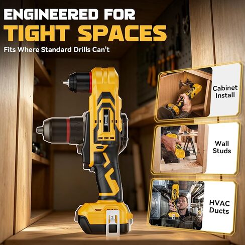DIYtoolifz Cordless Right Angle Drill Compatible with Dewalt 20V Battery, 3/8" Angle Drill with Brushless Motor,400 in-lb,2 Speed & LED Light, Compact for Tight Spaces Drilling & Screws (Tool Only) in Kuwait