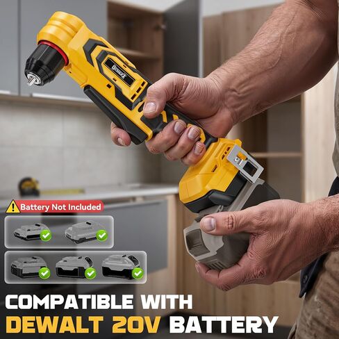 DIYtoolifz Cordless Right Angle Drill Compatible with Dewalt 20V Battery, 3/8" Angle Drill with Brushless Motor,400 in-lb,2 Speed & LED Light, Compact for Tight Spaces Drilling & Screws (Tool Only) in Kuwait
