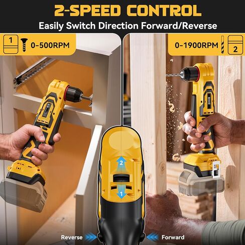 DIYtoolifz Cordless Right Angle Drill Compatible with Dewalt 20V Battery, 3/8" Angle Drill with Brushless Motor,400 in-lb,2 Speed & LED Light, Compact for Tight Spaces Drilling & Screws (Tool Only) in Kuwait