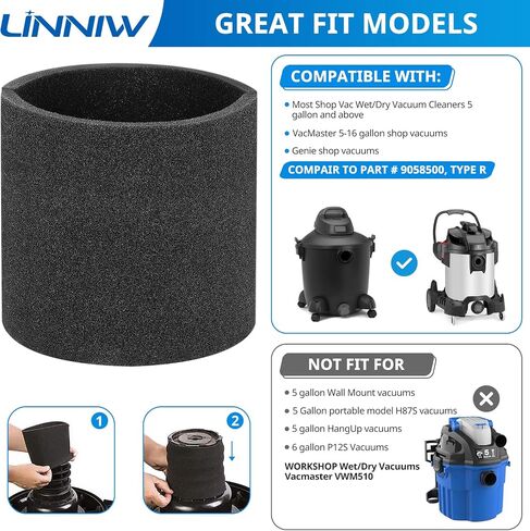 3 Pack 90585 Foam Sleeve VF2001 Foam Filter Replacements for Shop-Vac | Wet/Dry Vacuum filter 5-16 Gallon, Vacmaster Shop Vacuum Cleaner foam filter, Replace Parts # 9058500 in Kuwait