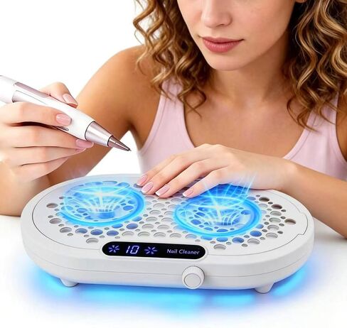 Nail Dust Collector for Nail Tech, 4000RPM Brushless Nail Fan with Dual Turbo, 360° Suction Manicure Dust Vacuum Extractor for Acrylic Dip Gel Polish, Low Noise, 30 Filters—White in Kuwait