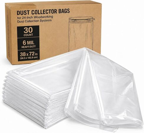 Dust Collector Bags, 6 Mil Heavy-Duty Clear Plastic Lower Collection Bags, 38" x 72", 45 Count, for 24-Inch Woodworking Dust Collection Systems in Kuwait
