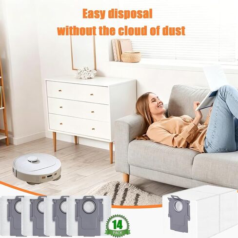 14-pack of QRevo dust bags, compatible with Roborock QV35A/QV35S, Qrevo S5V, Saros 20/10/10R/Z70, S8 MaxV/Max Ultra, Qrevo MaxV, and Qrevo S robot vacuums, 3-liter capacity in Kuwait