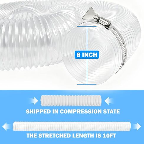 8" x 10FT PVC Dust Collection Hose, Heavy Duty Flexible Dust Collector Hose with Steel Wire Clamps for Woodworking, CNC Machines, Table Saws & Workshop Dust Collection Systems in Kuwait