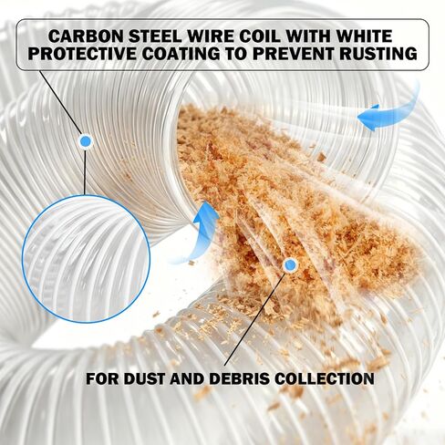 8" x 10FT PVC Dust Collection Hose, Heavy Duty Flexible Dust Collector Hose with Steel Wire Clamps for Woodworking, CNC Machines, Table Saws & Workshop Dust Collection Systems in Kuwait