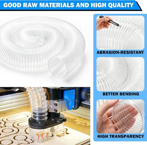 8" x 10FT PVC Dust Collection Hose, Heavy Duty Flexible Dust Collector Hose with Steel Wire Clamps for Woodworking, CNC Machines, Table Saws & Workshop Dust Collection Systems in Kuwait