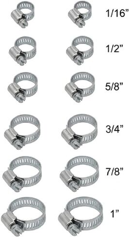 12PCS Stainless Steel Hose Clamp Set, Adjustable Worm Gear Metal Clamps Assortment Kit for Fuel Line, Plumbing, Automotive, Marine & HVAC, 6 Sizes 1/16"–1" in Kuwait