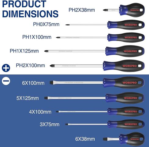 WORKPRO 10-Piece Magnetic Screwdriver Set with Pouch | Phillips, Slotted, Flat Head Screwdriver Include Magnetizer, Screwdriver with Non-Slip Grip, for Home Repair and DIY Projects in Kuwait