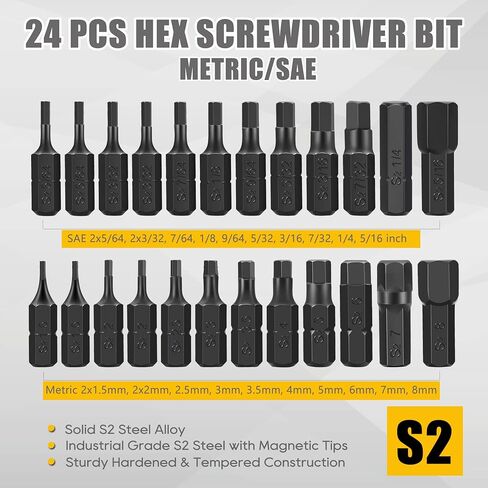 49-Pack Screwdriver Bit Set, Hex Head Drill Bit Set, Torx Square Slotted Phillips Bit Set with 1/4" Bit Holder, 1/4 Hex Shank, S2 Steel, 1"Long in Kuwait