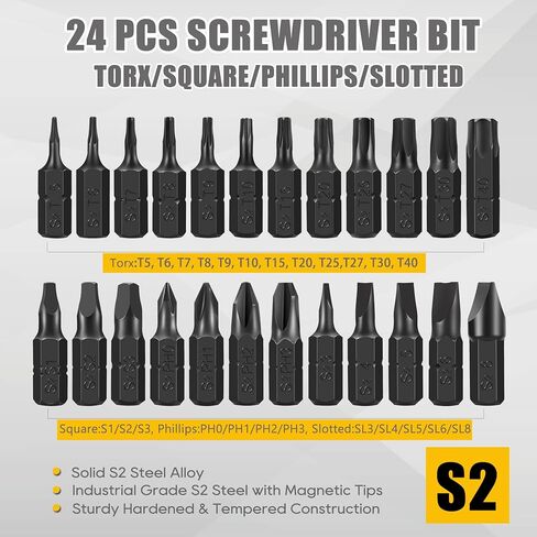 49-Pack Screwdriver Bit Set, Hex Head Drill Bit Set, Torx Square Slotted Phillips Bit Set with 1/4" Bit Holder, 1/4 Hex Shank, S2 Steel, 1"Long in Kuwait