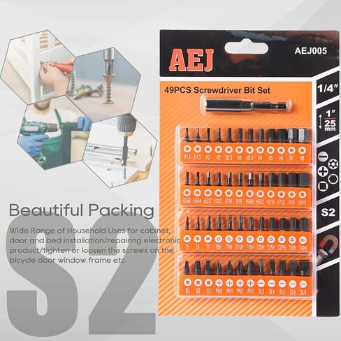 49-Pack Screwdriver Bit Set, Hex Head Drill Bit Set, Torx Square Slotted Phillips Bit Set with 1/4" Bit Holder, 1/4 Hex Shank, S2 Steel, 1"Long in Kuwait