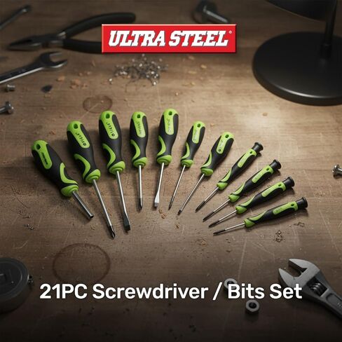 21PC Screwdriver and Bit Set, Plastic Storage Rack | Screwdrivers, Bits, Precision Screwdrivers, Holder, DIY, Home, Repair, Electronics, Garage, Workshop, Fastening in Kuwait