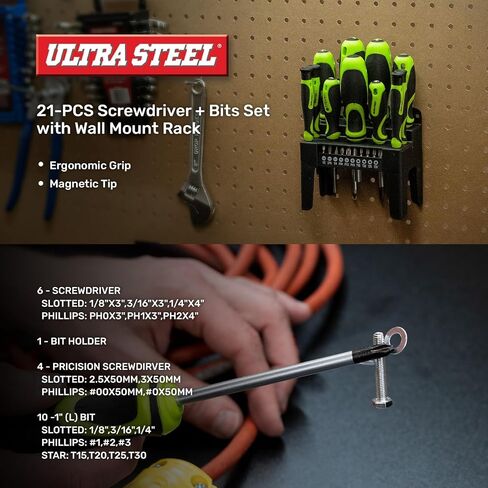 21PC Screwdriver and Bit Set, Plastic Storage Rack | Screwdrivers, Bits, Precision Screwdrivers, Holder, DIY, Home, Repair, Electronics, Garage, Workshop, Fastening in Kuwait