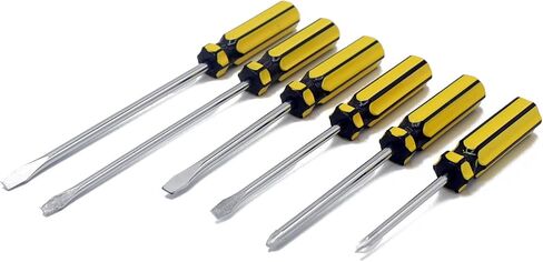 6PC Screwdriver Set, Wall Rack, Tiger Stripe Handle | Carbon Blade, Magnetic, Chrome Plated, Phillips and Slotted, DIY, Home, Repair, Electronics, Garage, Workshop, Precision in Kuwait
