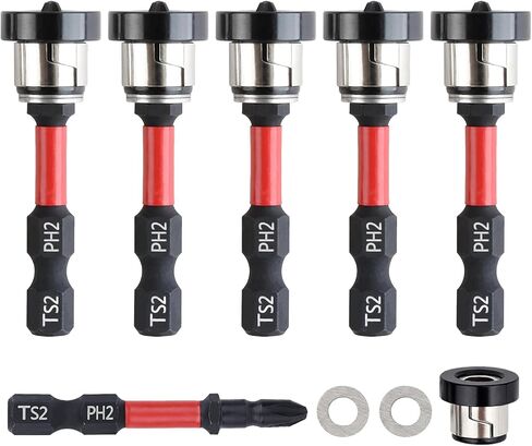 5pcs Drywall Screw Setter Bits, PH2 Magnetic Depth Stop, Adjustable Collar Design, S2 Steel Hex Shank, 2 Inch for Sheetrock, Wood & Home Repairs (5) in Kuwait