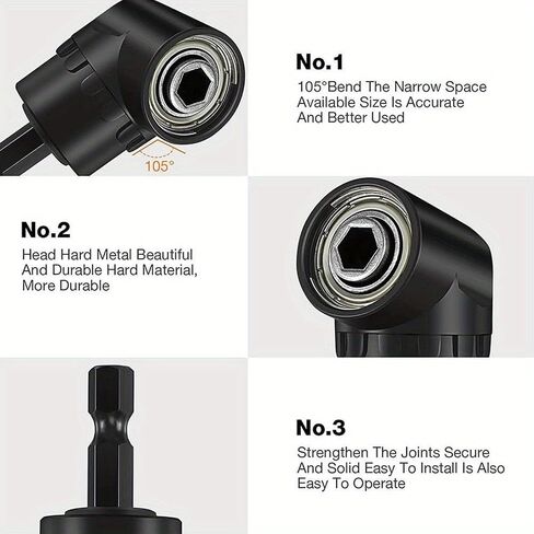 Right Angle Drill Driver - 105 Degree Adapter for Electric Drill & Screwdriver, Ideal for DIY Home Projects & Tight Space Repairs, Black in Kuwait
