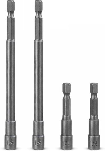 4PCS Nut Driver Set, 1/4" Hex Shank Impact Nut Setter Bit Set, 2 Long (6 Inch) + 2 Short (2.5 Inch), Quick Change Socket Driver for Drill Impact Driver in Kuwait