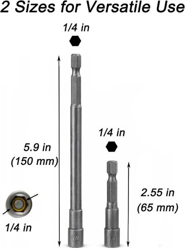 4PCS Nut Driver Set, 1/4" Hex Shank Impact Nut Setter Bit Set, 2 Long (6 Inch) + 2 Short (2.5 Inch), Quick Change Socket Driver for Drill Impact Driver in Kuwait