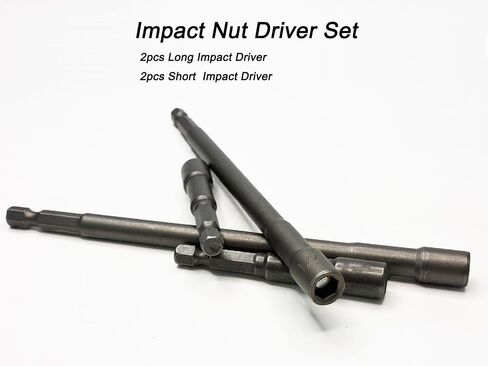 4PCS Nut Driver Set, 1/4" Hex Shank Impact Nut Setter Bit Set, 2 Long (6 Inch) + 2 Short (2.5 Inch), Quick Change Socket Driver for Drill Impact Driver in Kuwait