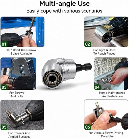 105 Degree Angle Bit Adapter Corner Tool for Electric Screwdriver Heavy Duty Carbon Steel 9.09cm Shaft for Tight Spaces in Kuwait