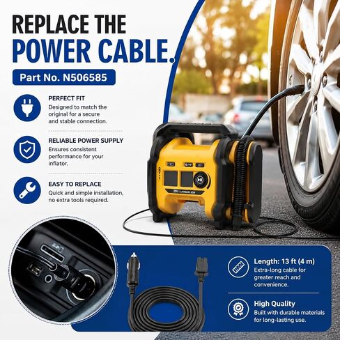 13FT N506585 12V DC Power Cord Compatible with DEWALT DCC020IB Tire Inflator, Replacement Car Cigarette Lighter Cable for Air Compressor Inflator, Cord Only in Kuwait