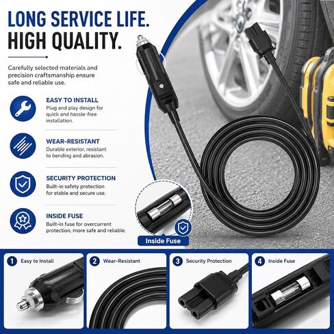 13FT N506585 12V DC Power Cord Compatible with DEWALT DCC020IB Tire Inflator, Replacement Car Cigarette Lighter Cable for Air Compressor Inflator, Cord Only in Kuwait