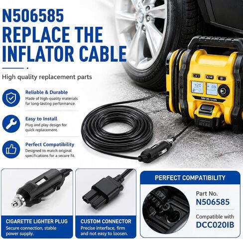 13FT N506585 12V DC Power Cord Compatible with DEWALT DCC020IB Tire Inflator, Replacement Car Cigarette Lighter Cable for Air Compressor Inflator, Cord Only in Kuwait