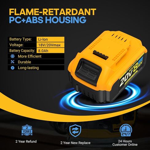 8Ah Replacement Compatible for Dewalt 20V Max Battery with High Capacity Batteries Cordless Power Tools 20 Volt Baterías DCB201 DCB203 DCB204 DCB205 DCB205c DCB205-2 DCB206 2 Pack Batteries Pilas in Kuwait